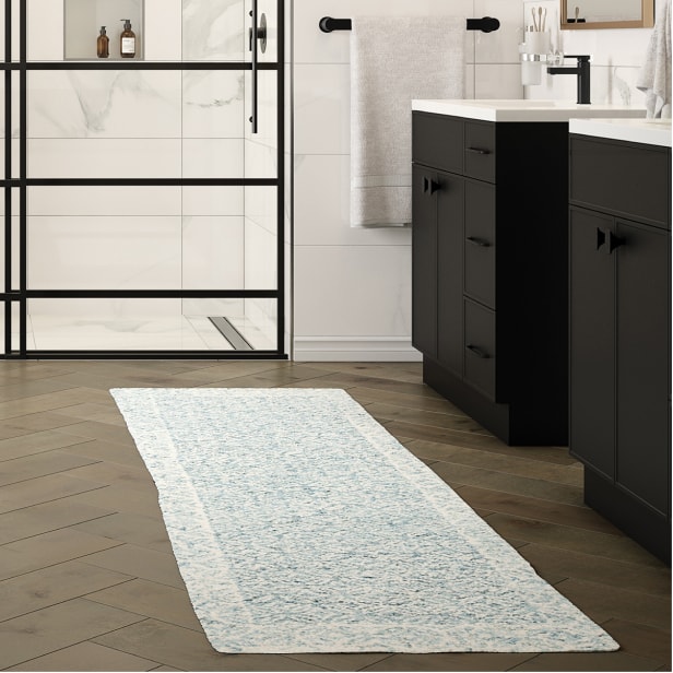 Artmaison Canada 18 in. x 42 in. Non Slip Designer Kitchen Art Mat Long Vinyl Rug Decorative Floor Mat Runner Rug, Blue/ White