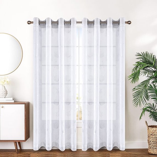 NICETOWN Small Window Sheer Curtains - Grommet Top Linen Look Window  Covering Drapes for Kitchen, 52-in Width by 45-in Length, White, 2 Panels
