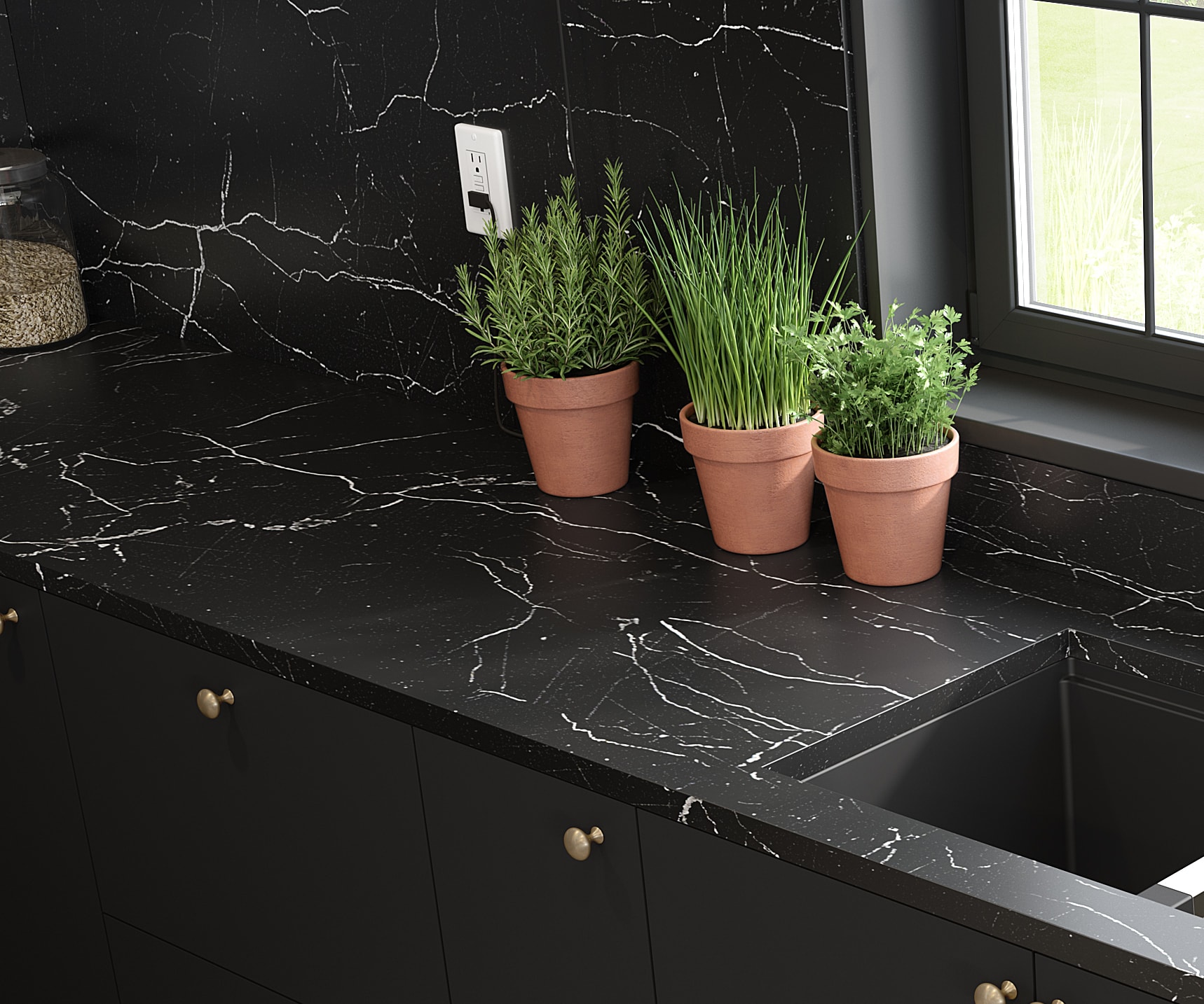 Black quartz kitchen countertop