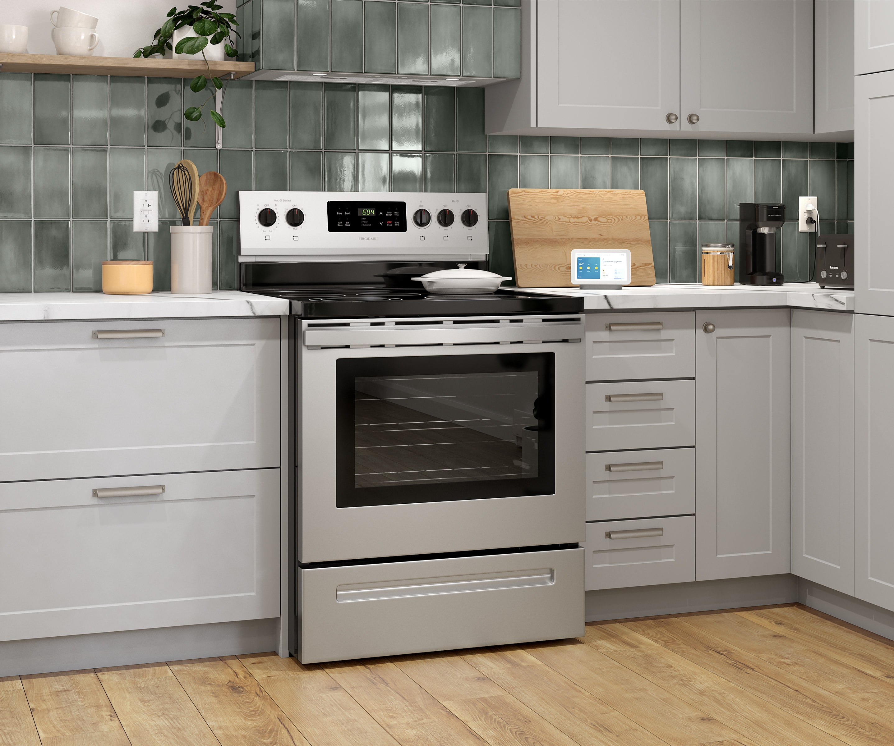 Light grey shaker-style kitchen cabinets