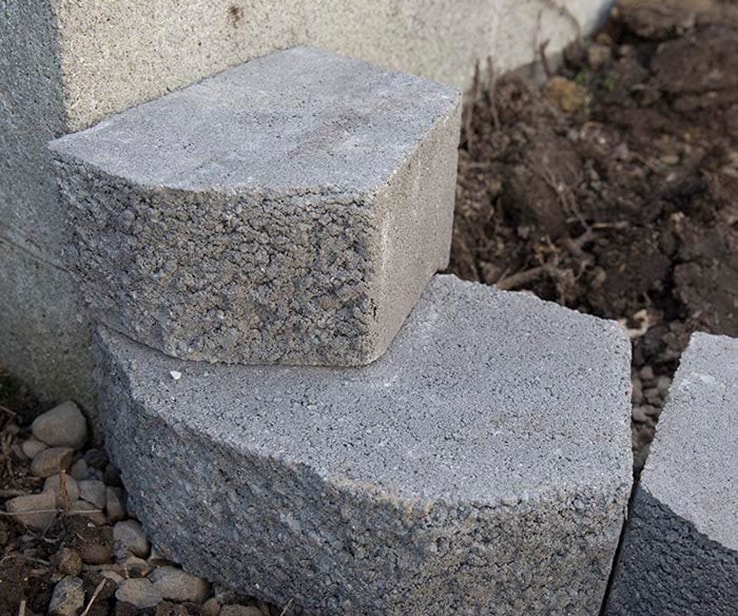 Cinder blocks placed in a staggered pattern