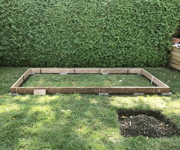 Concrete blocks in a backyard