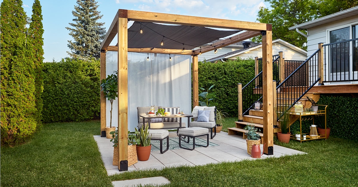 Wooden pergola on a deck