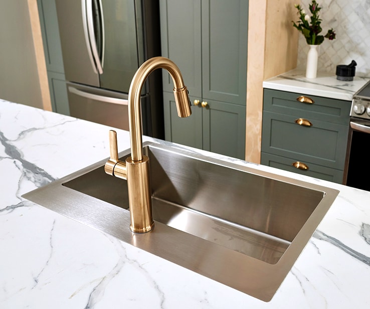 Brass-finish kitchen faucet