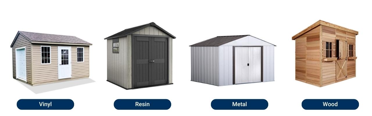 Garden sheds made of different materials