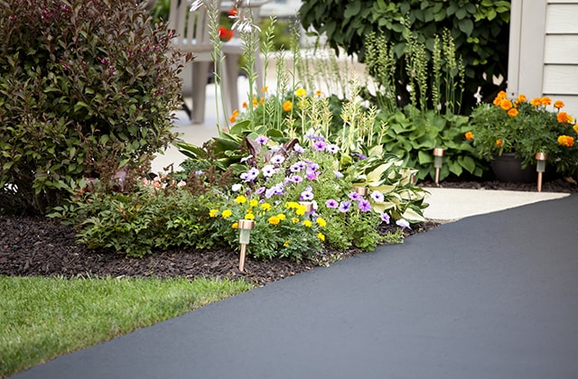 Freshly restored asphalt driveway