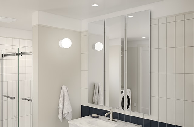 Bathroom mirrors and lighting fixtures