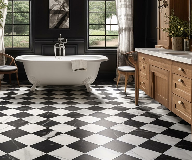 Luxury bathroom with checkered floors