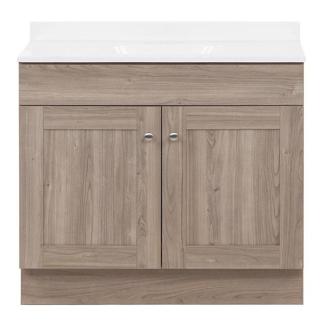 Brown wood bathroom vanity