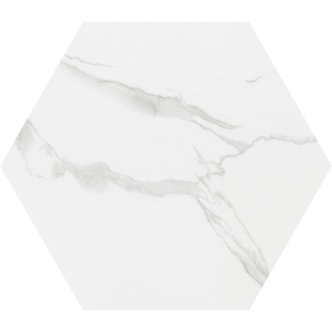 Hexagonal marble-effect ceramic tiles