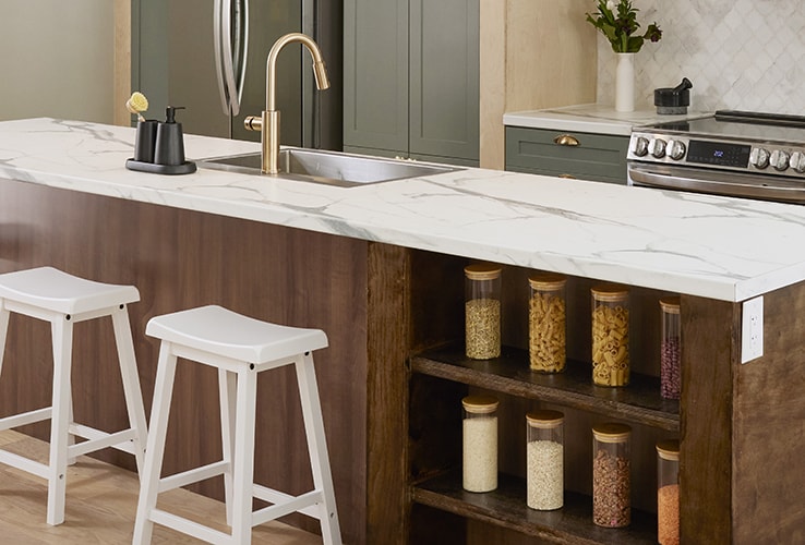 Kitchen island with open shelves