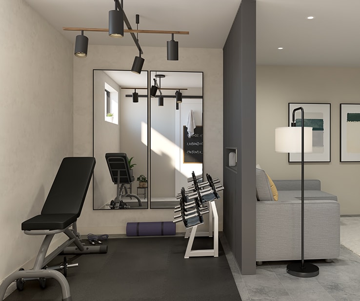 Espace gym dans un sous-sol