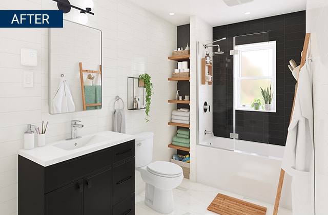 Bathroom Space Saving On A Budget RONA   Small Bathroom Storage After 