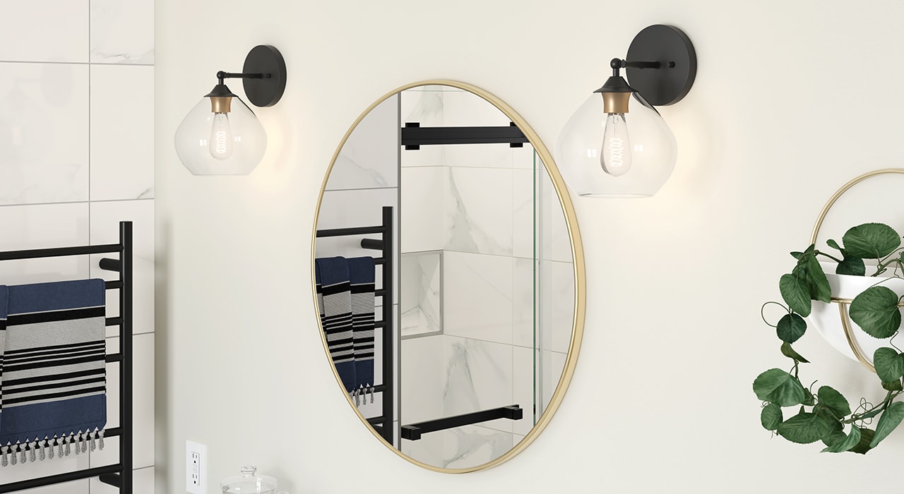 Bathroom mirror with two wall sconces