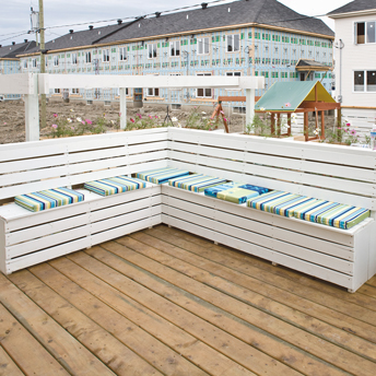 Balcony bench with deals storage