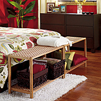 A bench at the foot of the bed and a few baskets can make all the difference