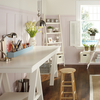 Home office with art trestle table and storage